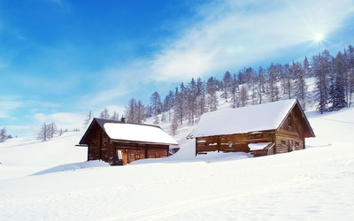冬季冰天雪地唯美雪景孤单木屋高清桌面壁纸第-735kb图片