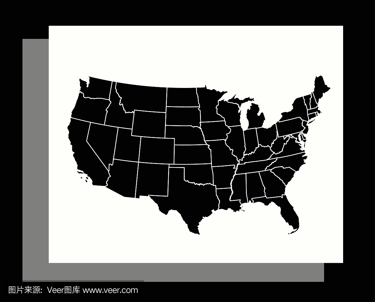 美国地图矢量轮廓图在抽象的黑色和白色背景中