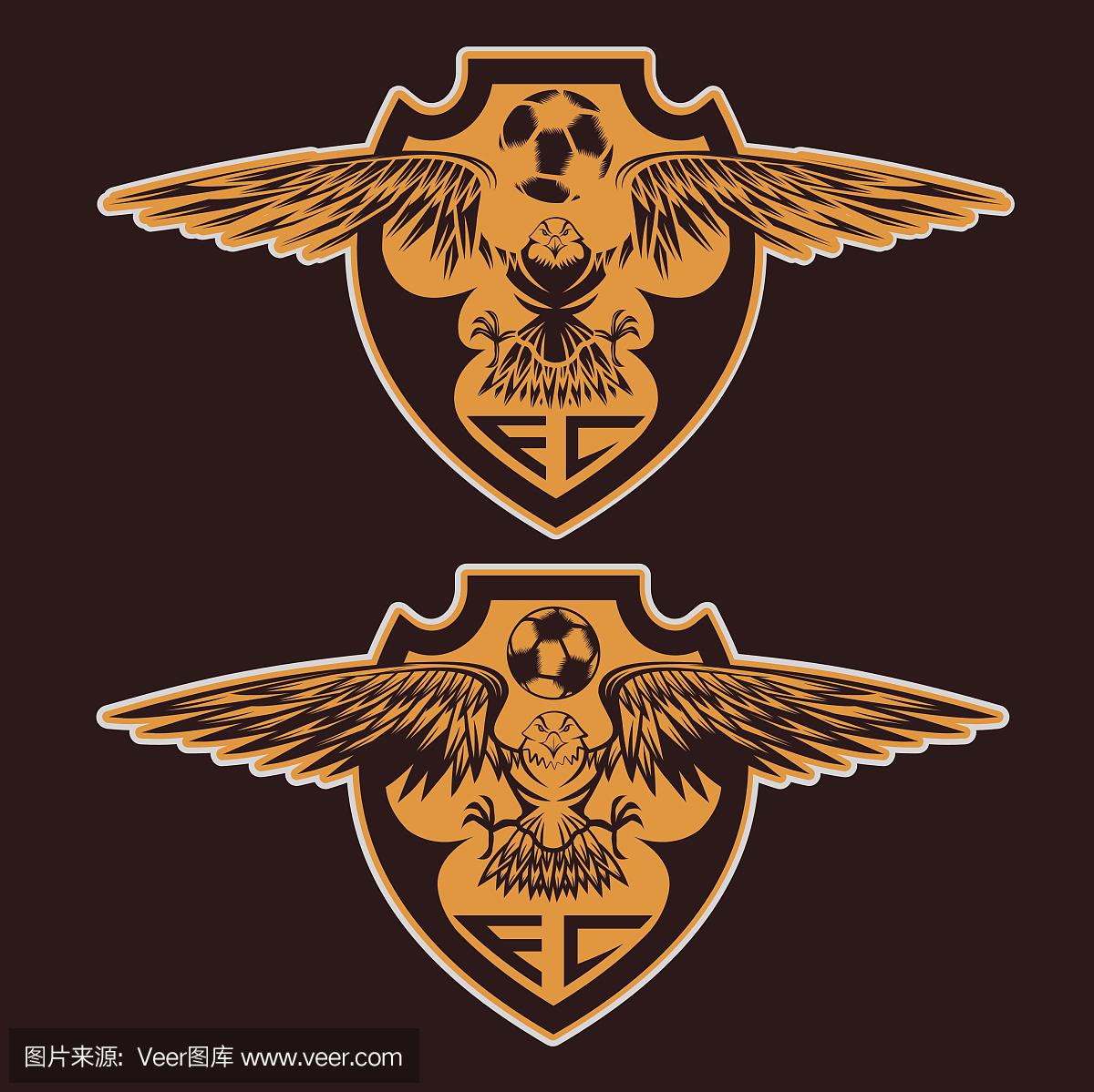 足球队冠设置与老鹰矢量设计模板