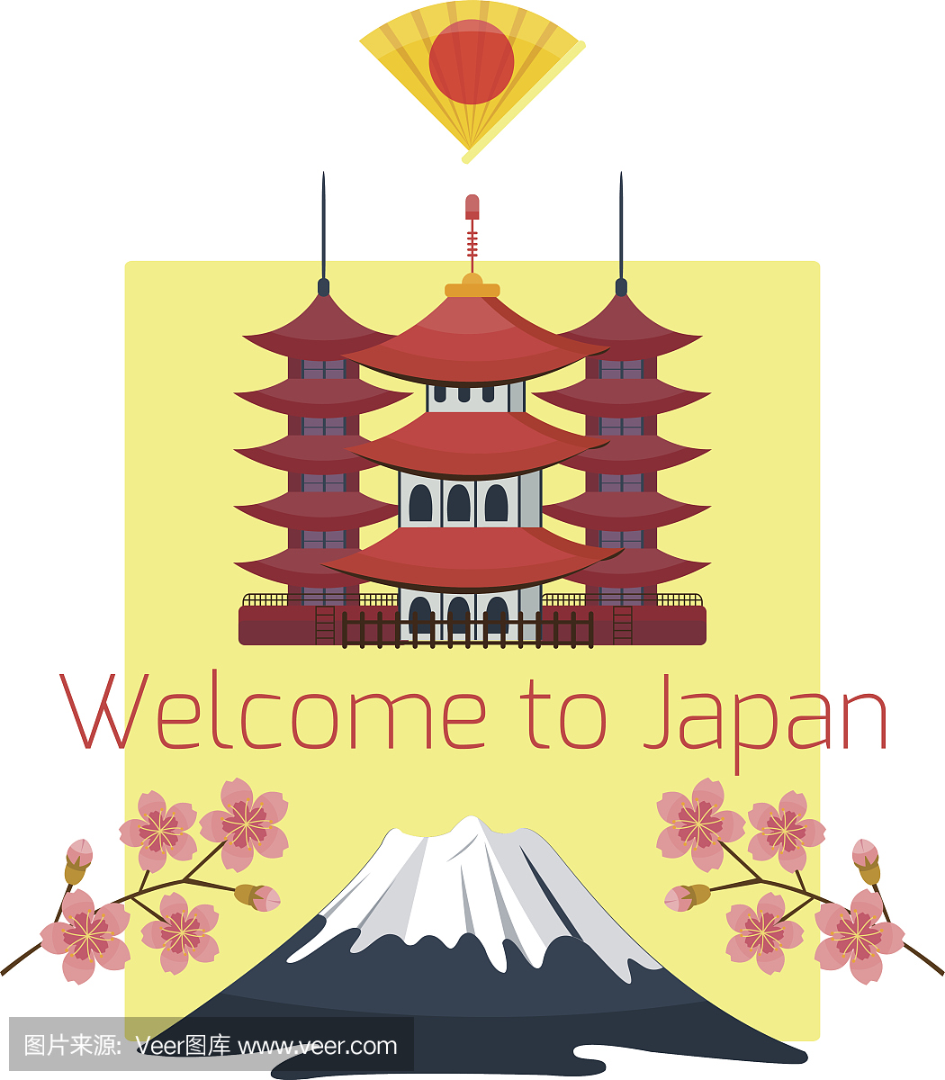 矢量日本旅游横幅或凭证背景模板