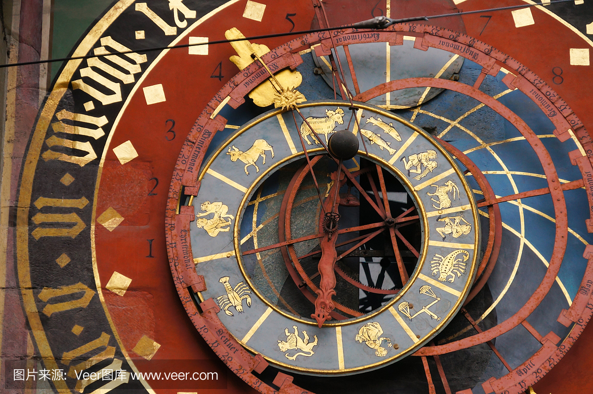 时钟塔美丽的细节在伯尔尼，瑞士