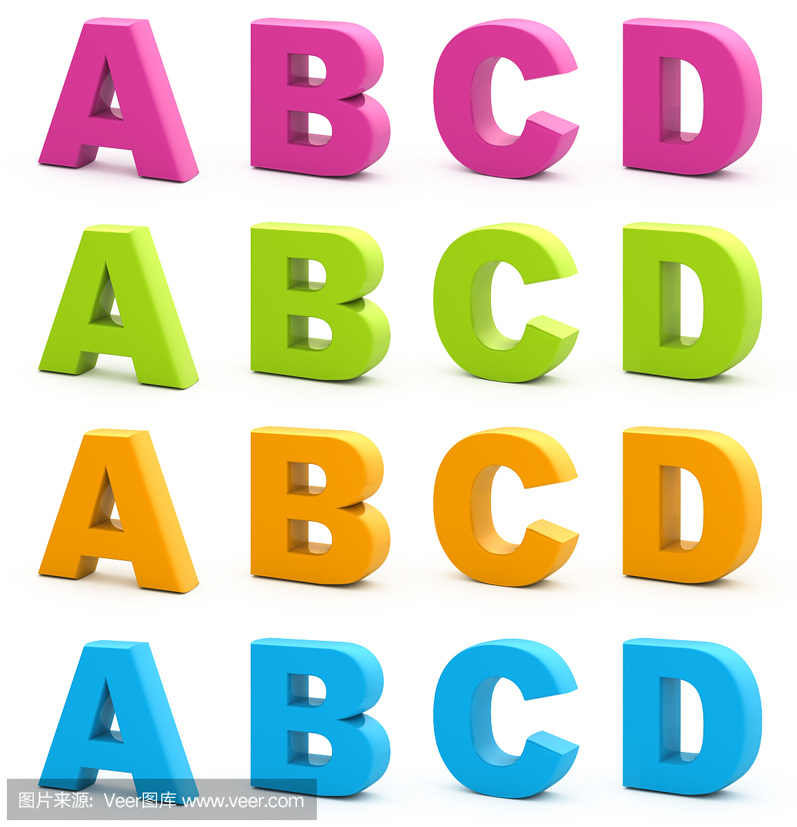 3D拼音字母表示四种颜色