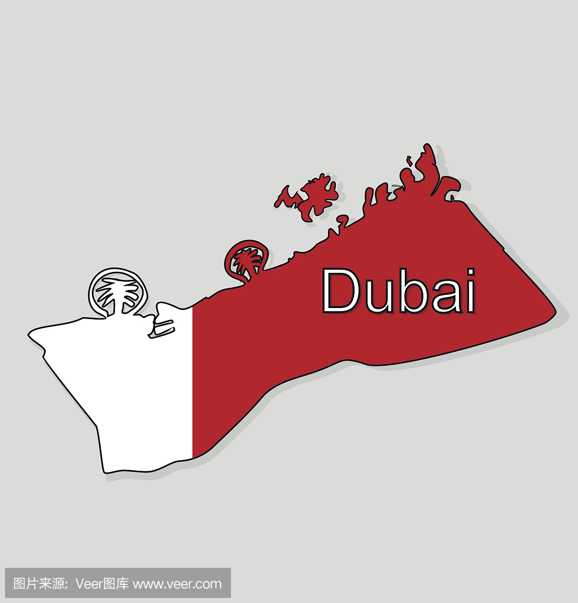 迪拜地图阿联酋。国旗的地图