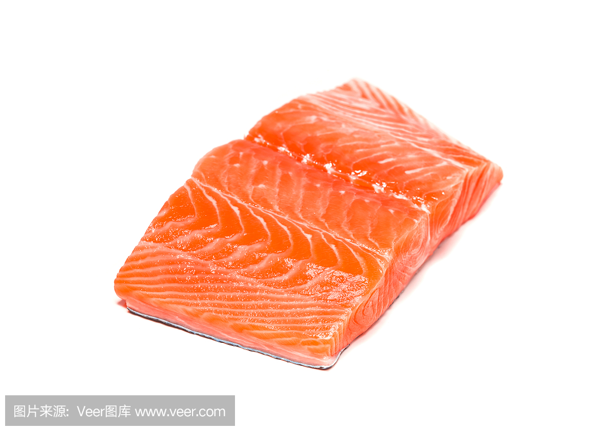 三文鱼鱼孤立在白色背景上的新鲜肉切片