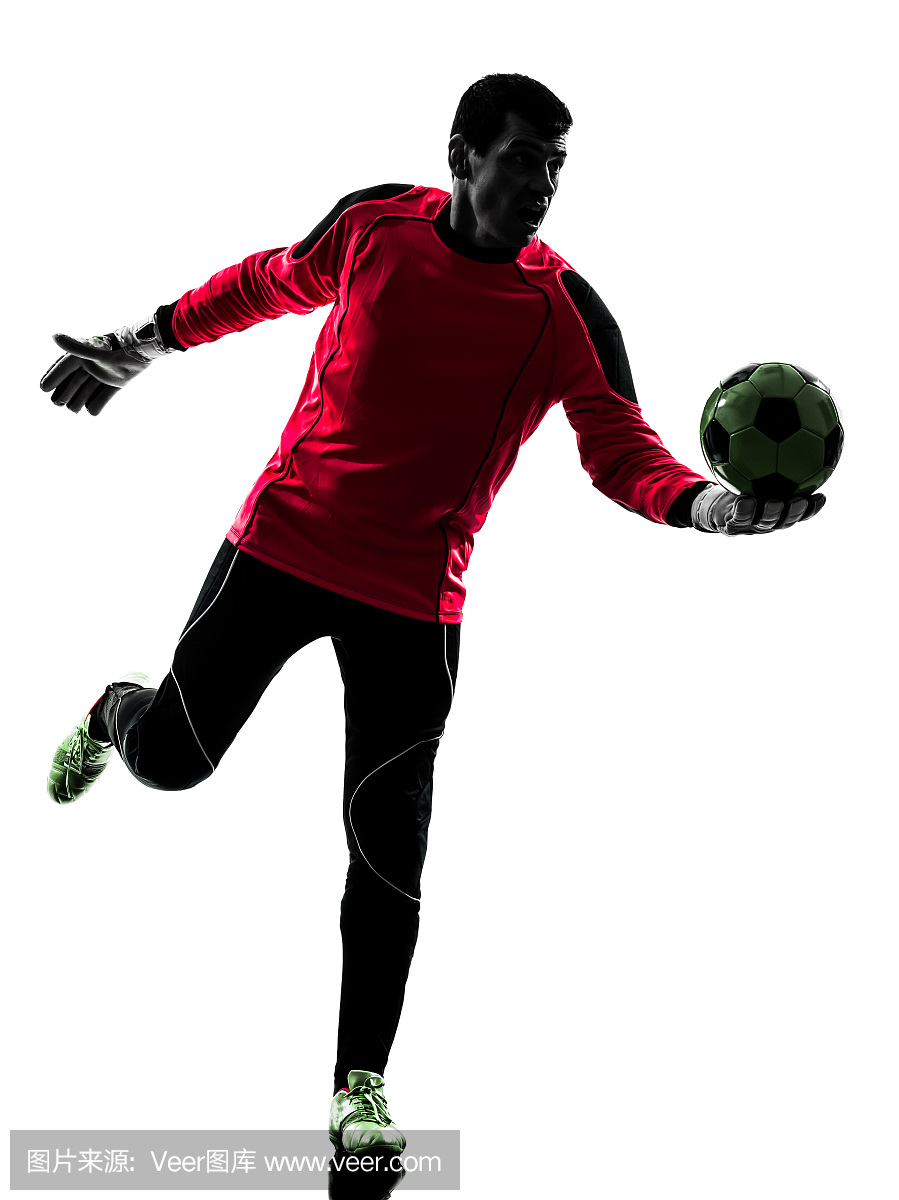 白种人足球员守门员男子踢球剪影