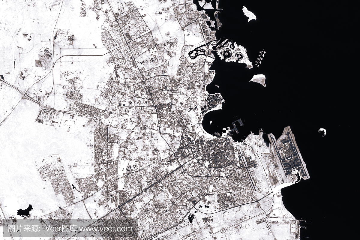 多哈抽象城市地图黑白