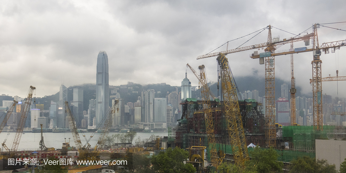 维多利亚港及中环区位于香港西九龙建筑地盘