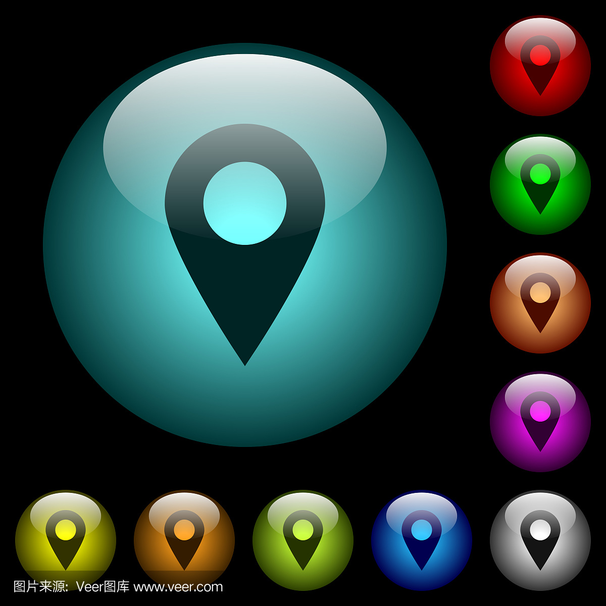 空白的GPS地图位置图标颜色照亮玻璃按钮