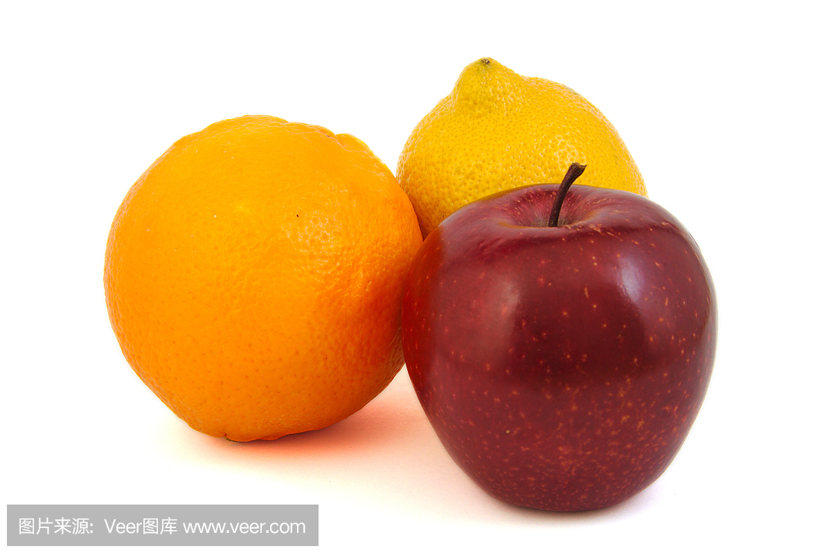 红苹果,黄柠檬和橙子