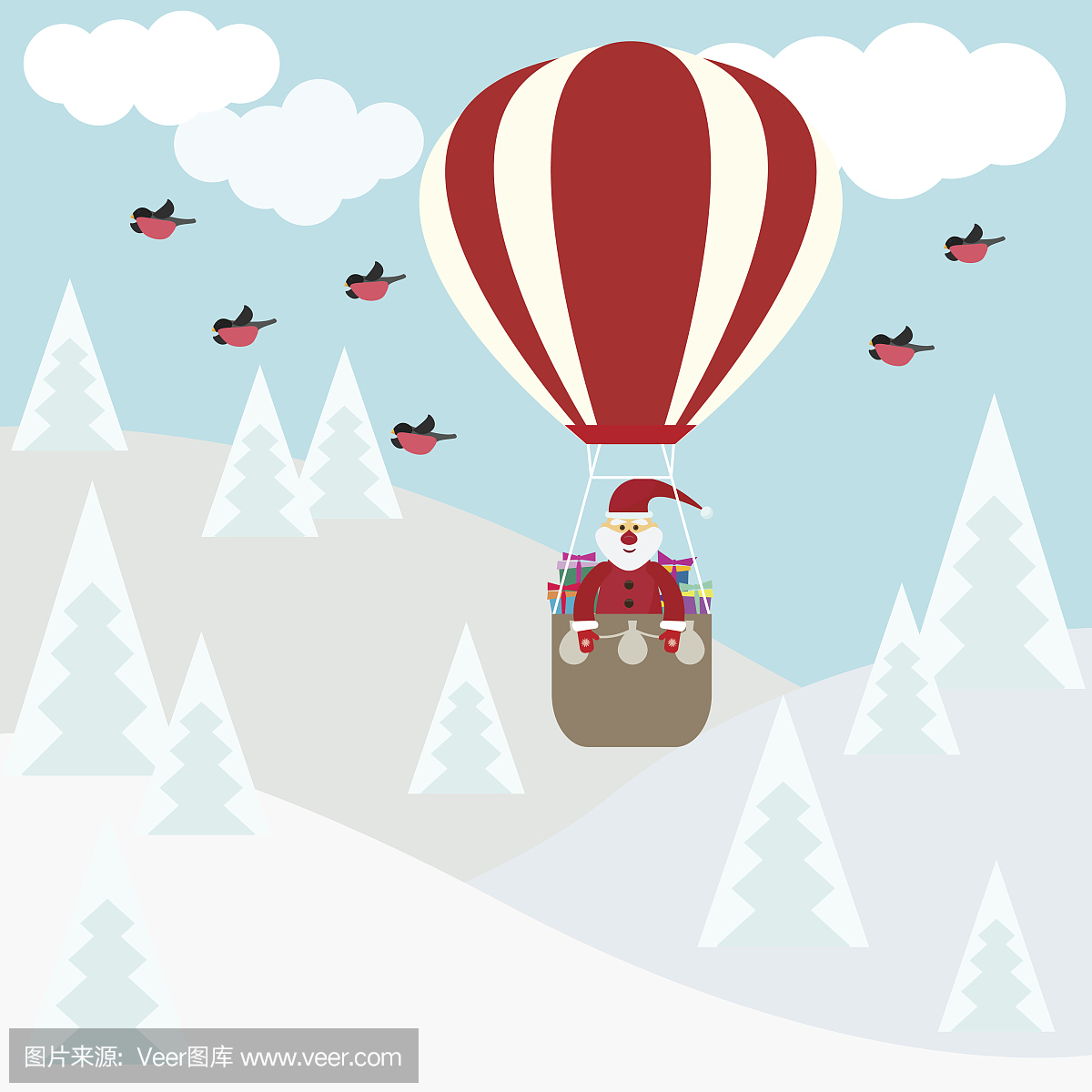 有趣的卡通冬天假期卡与圣诞老人