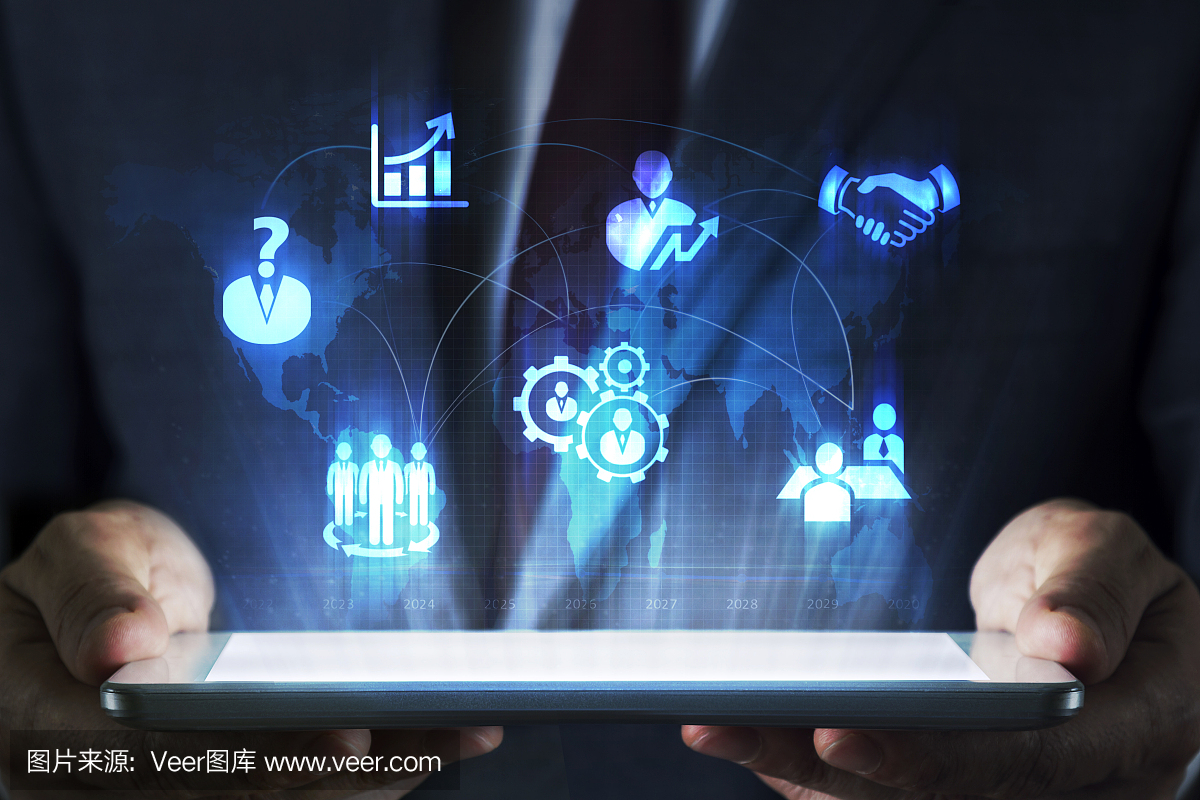 具有全息图的平板电脑人力资源概念