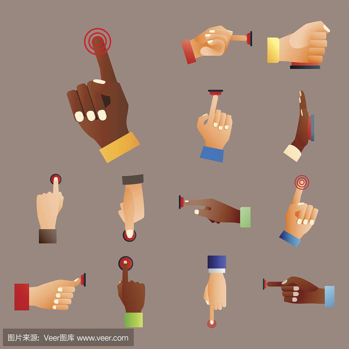 手按红色按钮手指按压控制推指针手势人体部分