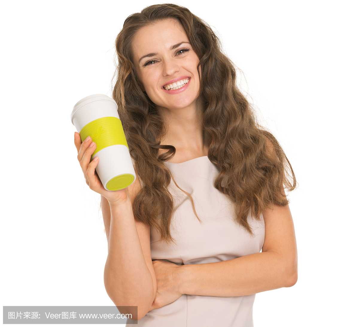 微笑着拿着咖啡杯的少妇