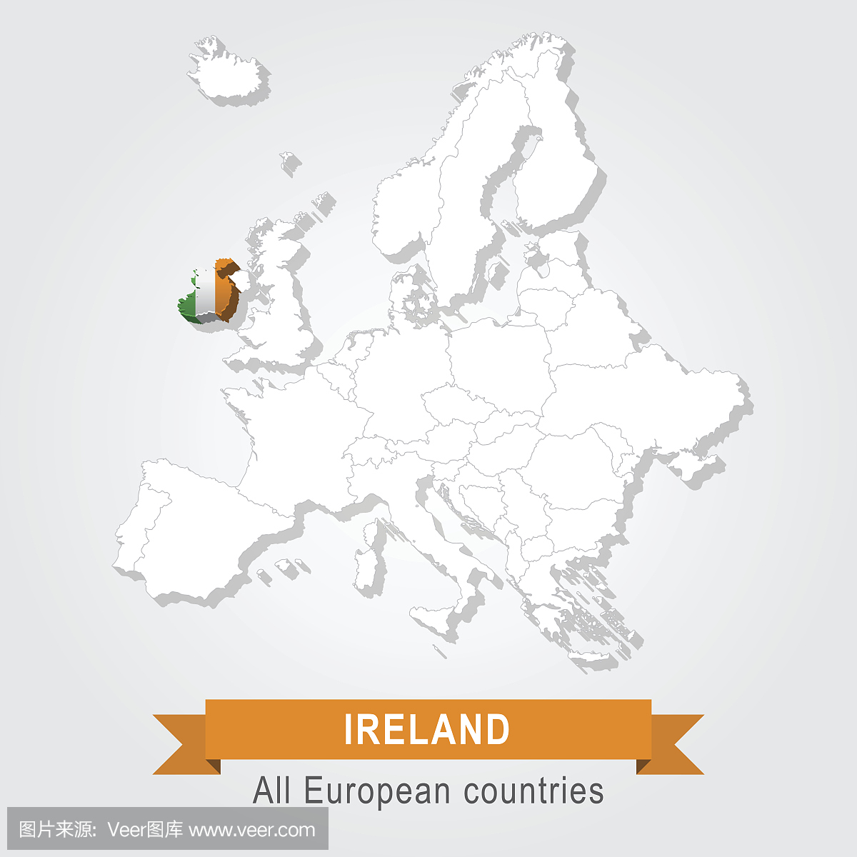 爱尔兰。欧洲行政图。
