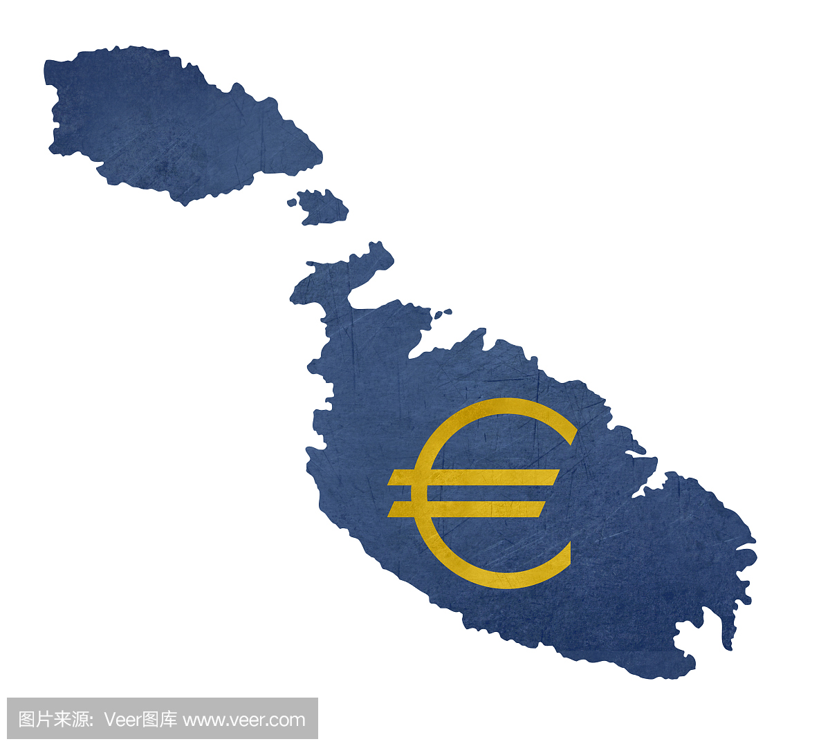 在马耳他地图上的欧洲货币符号