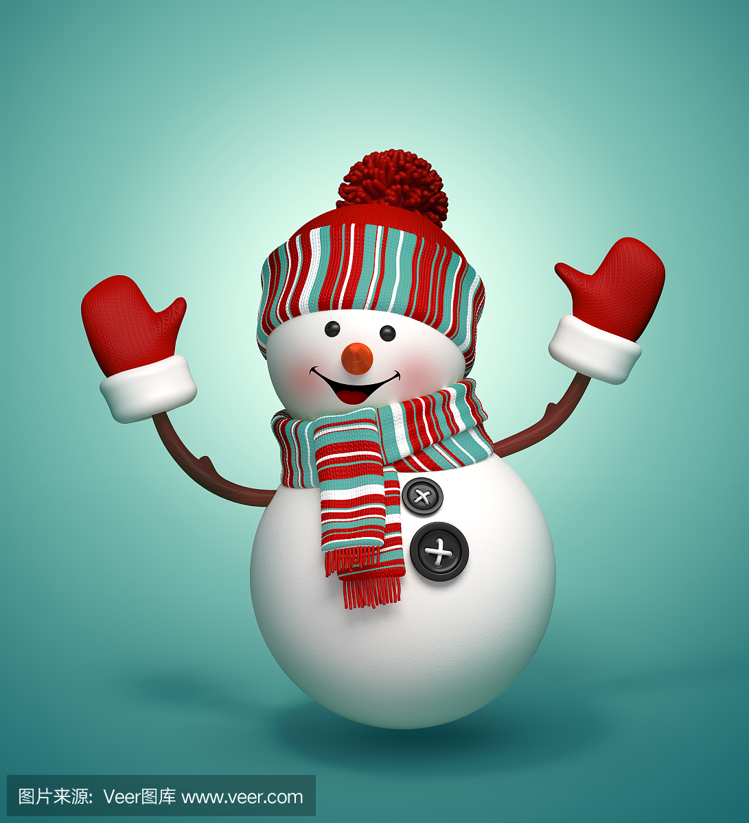 3d可爱的雪人剪贴画,冬天假期的象征,孤立的插