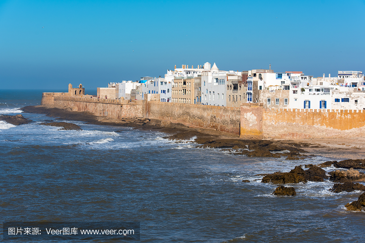 在索维拉,摩洛哥的索维拉城墙惊人的全景。