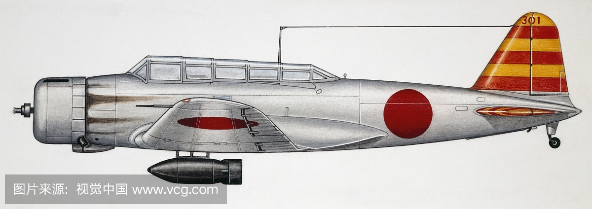 中岛B5N凯特鱼雷轰炸机,1936年,日本,绘图