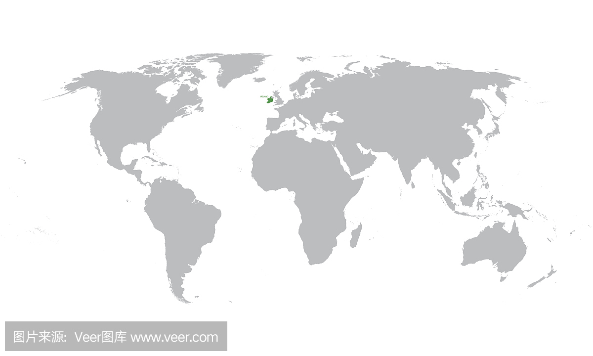 世界的灰色地图与爱尔兰的迹象