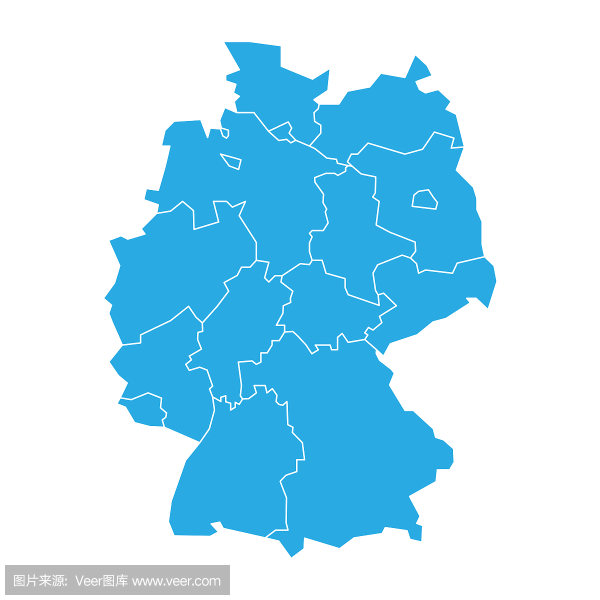 德国地图分为13个联邦州和3个城邦 - 柏林,不来