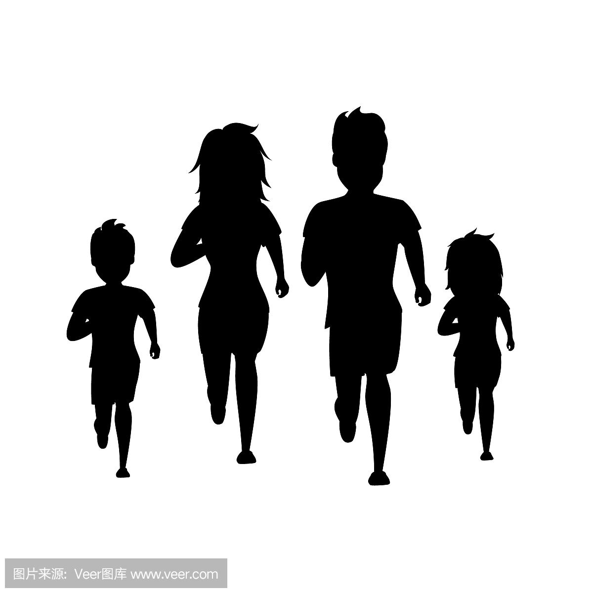 积极的家庭男人女人男孩女孩父母和孩子一起慢