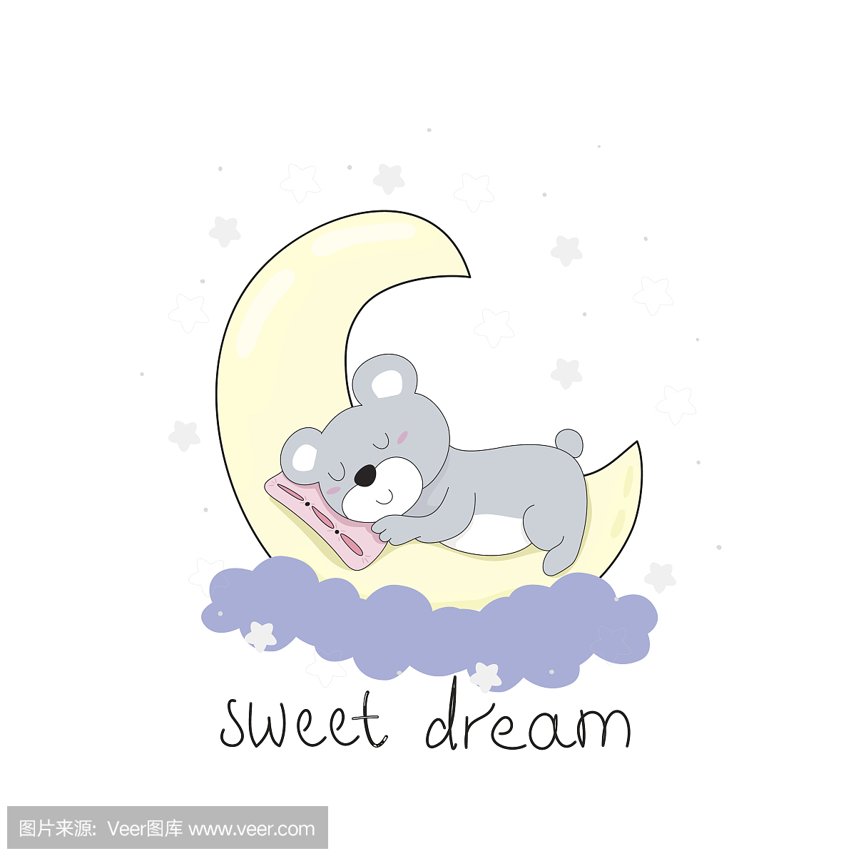 晚安矢量卡与熊在月亮上睡觉
