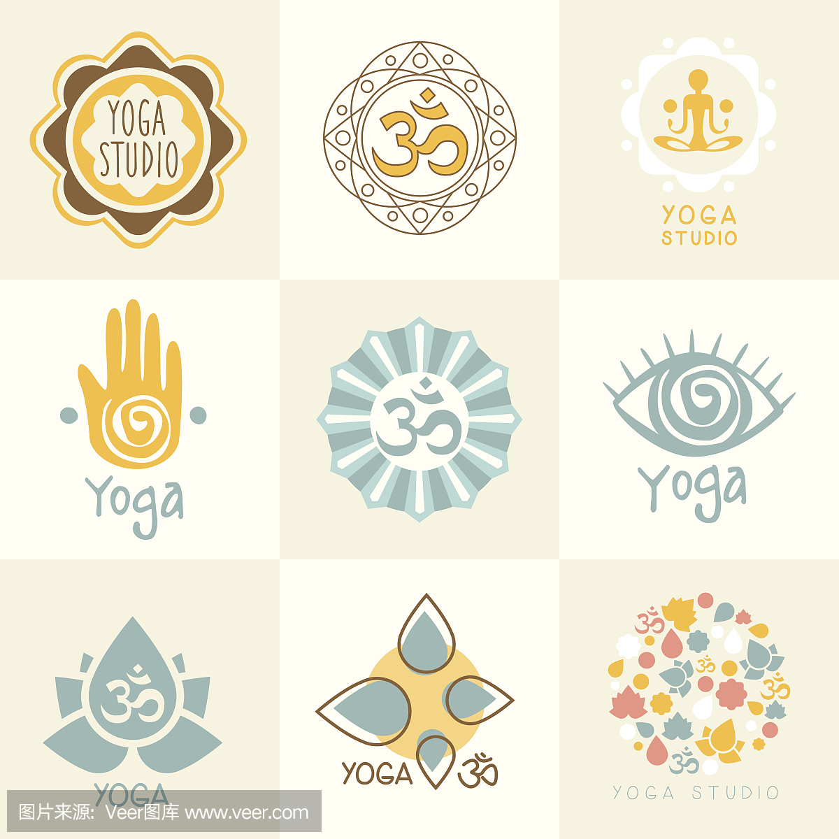 一套瑜伽和冥想符号