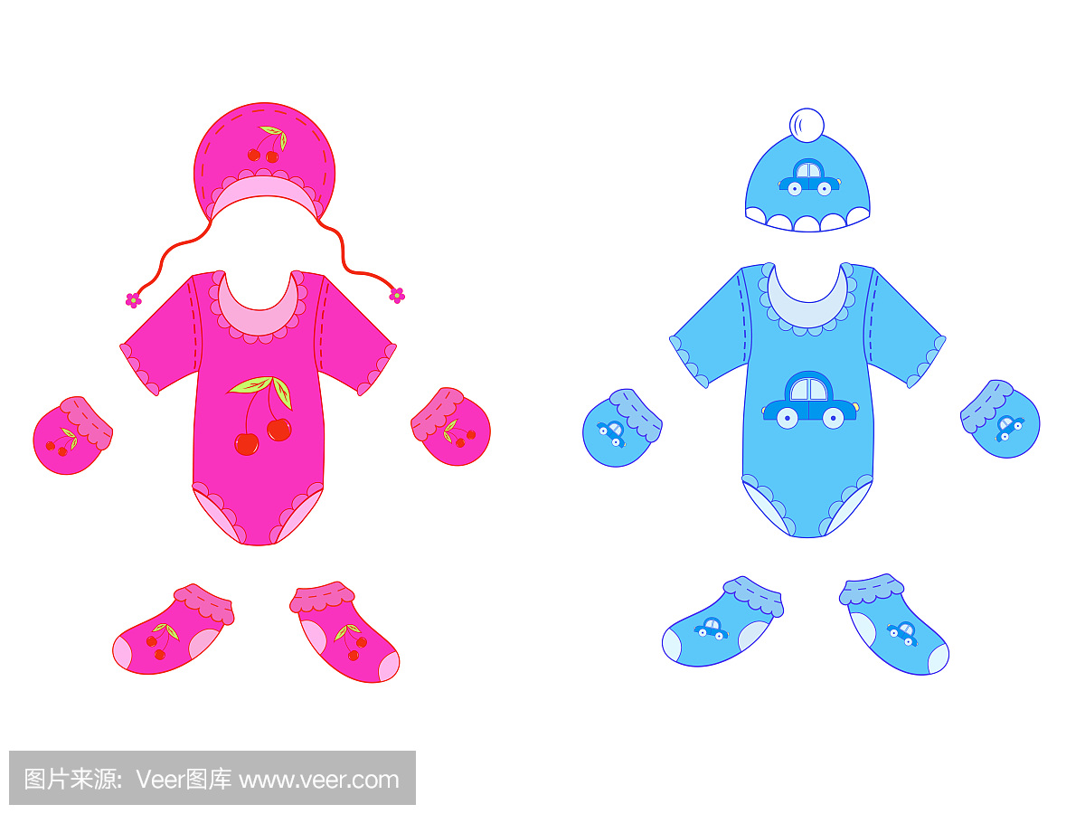 一套婴儿服装的男孩和女孩在矢量中