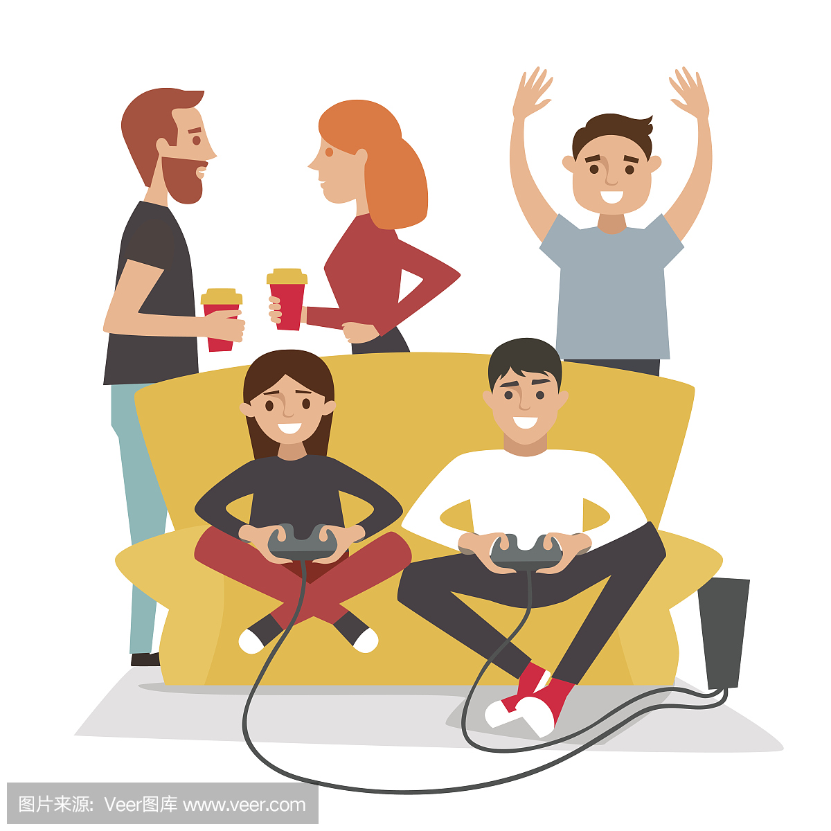 家庭聚会人们玩电子游戏,玩得开心