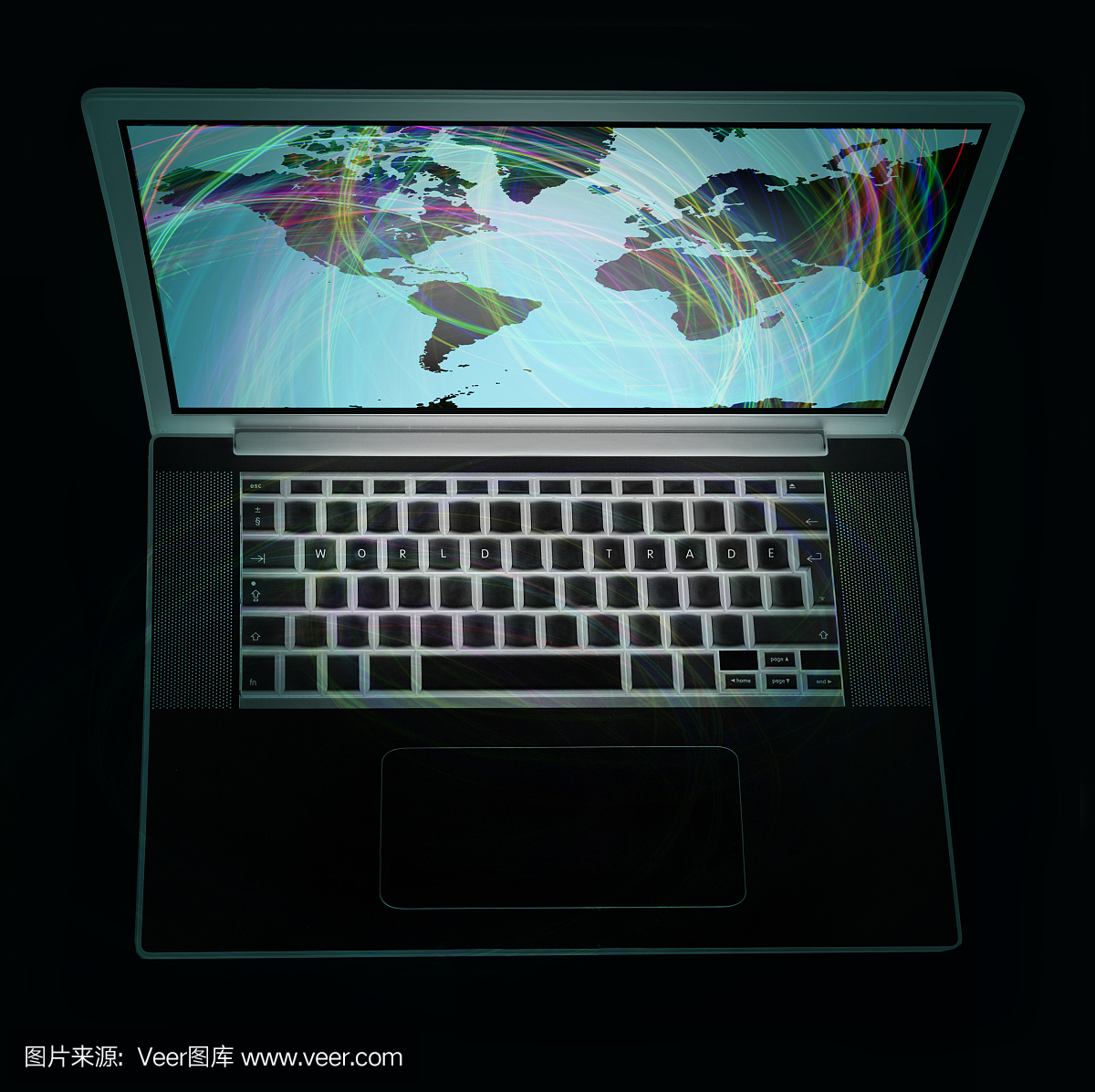 世界股票交易通过互联网使用一台笔记本电脑。