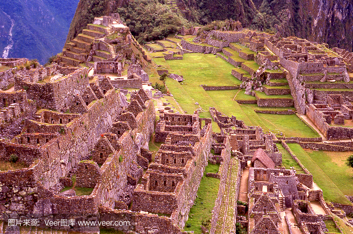 马丘比丘遗址中央广场和寺庙概述南美洲