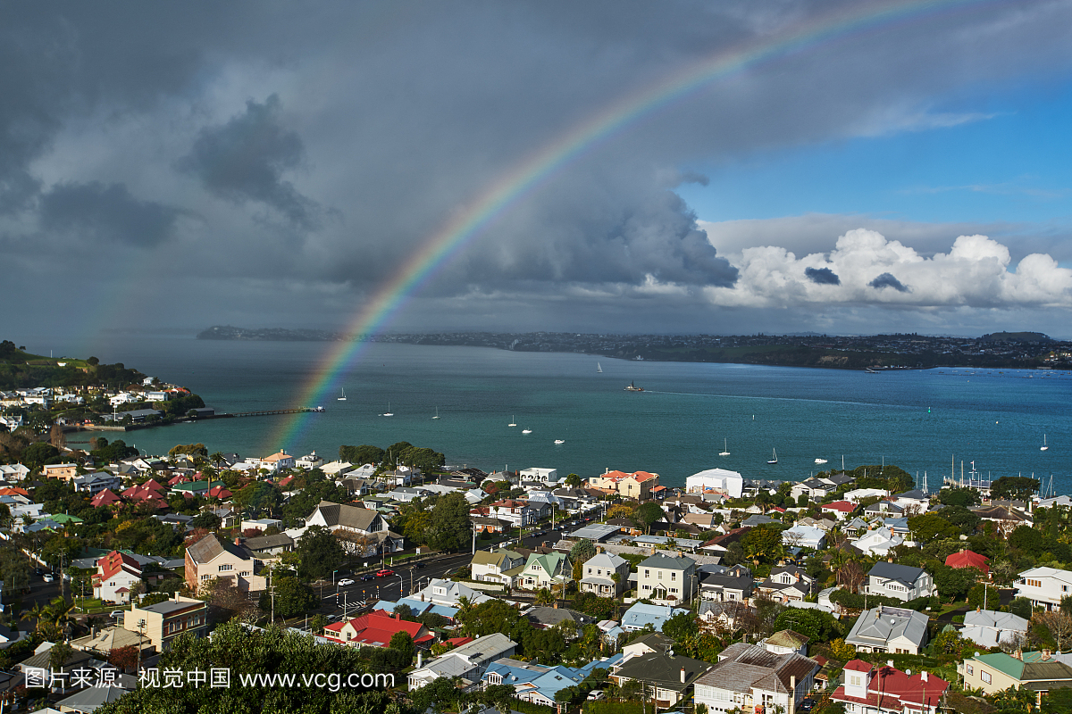 城市,彩虹,别墅,办公大楼