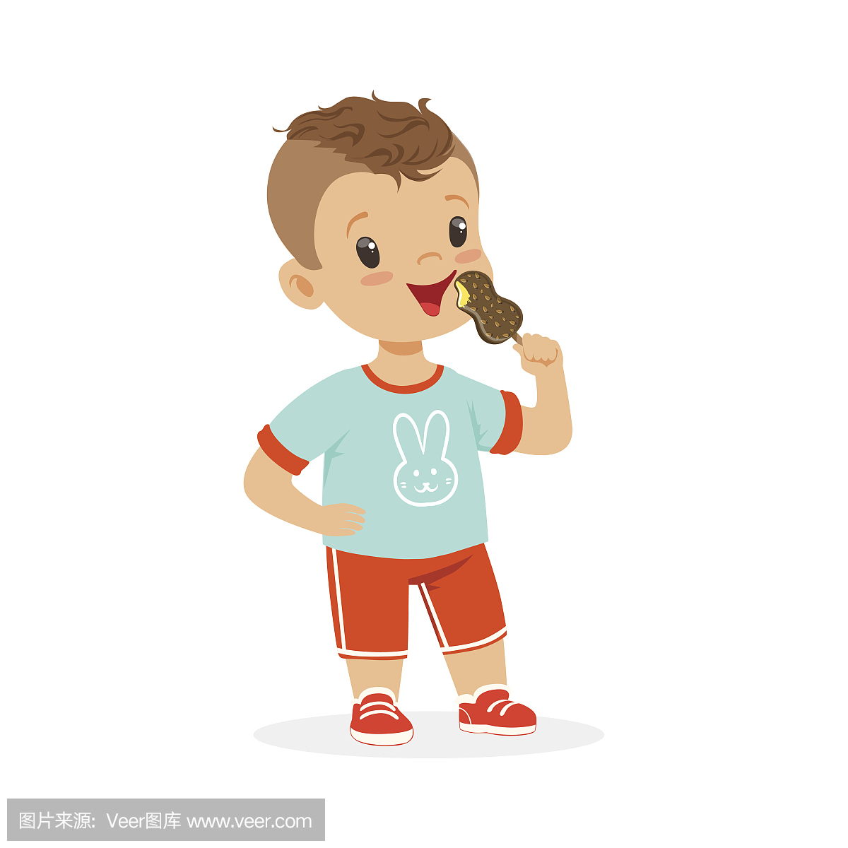 Cute little boy character eating ice cream carto