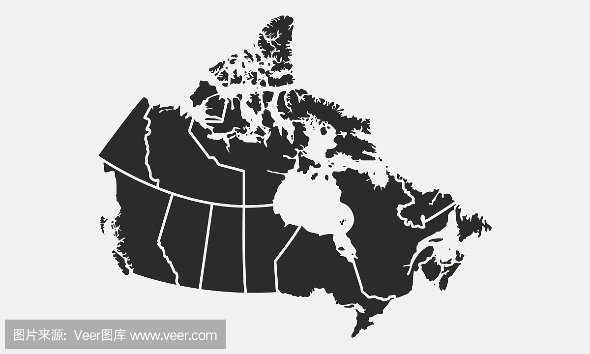 加拿大地图与省和领土孤立在白色背景上。矢量