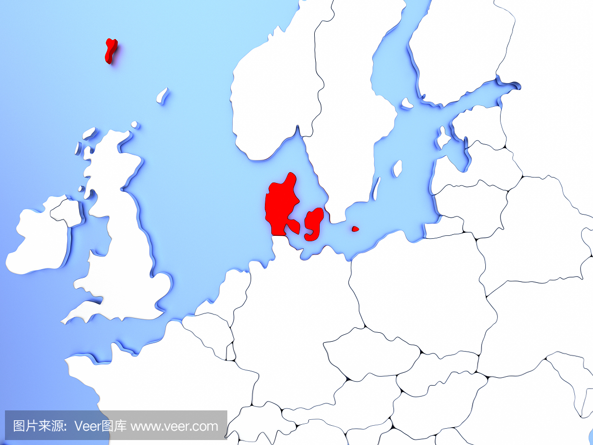 丹麦红色在地图上
