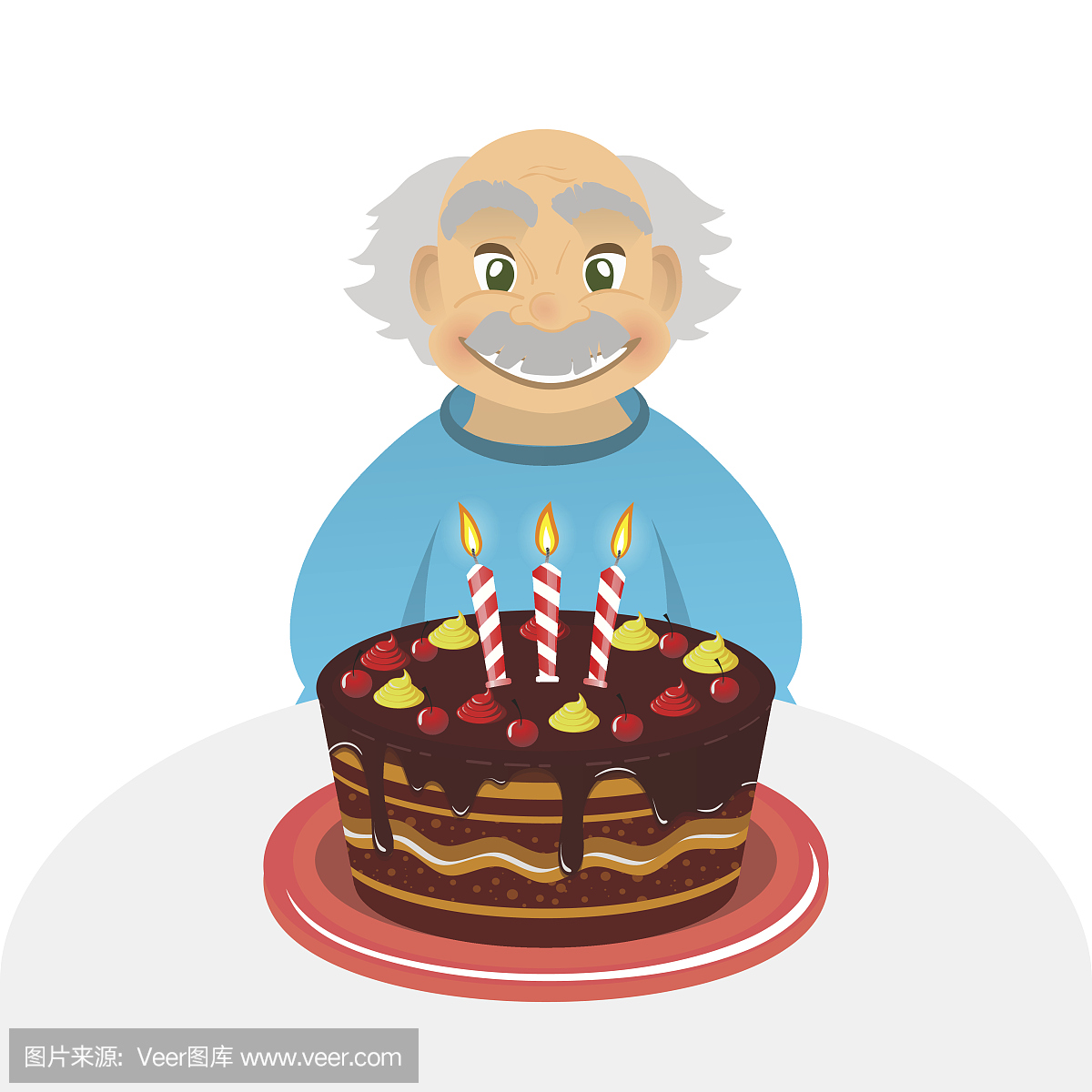 老人生日快乐老人巧克力蛋糕。祖父肖像。