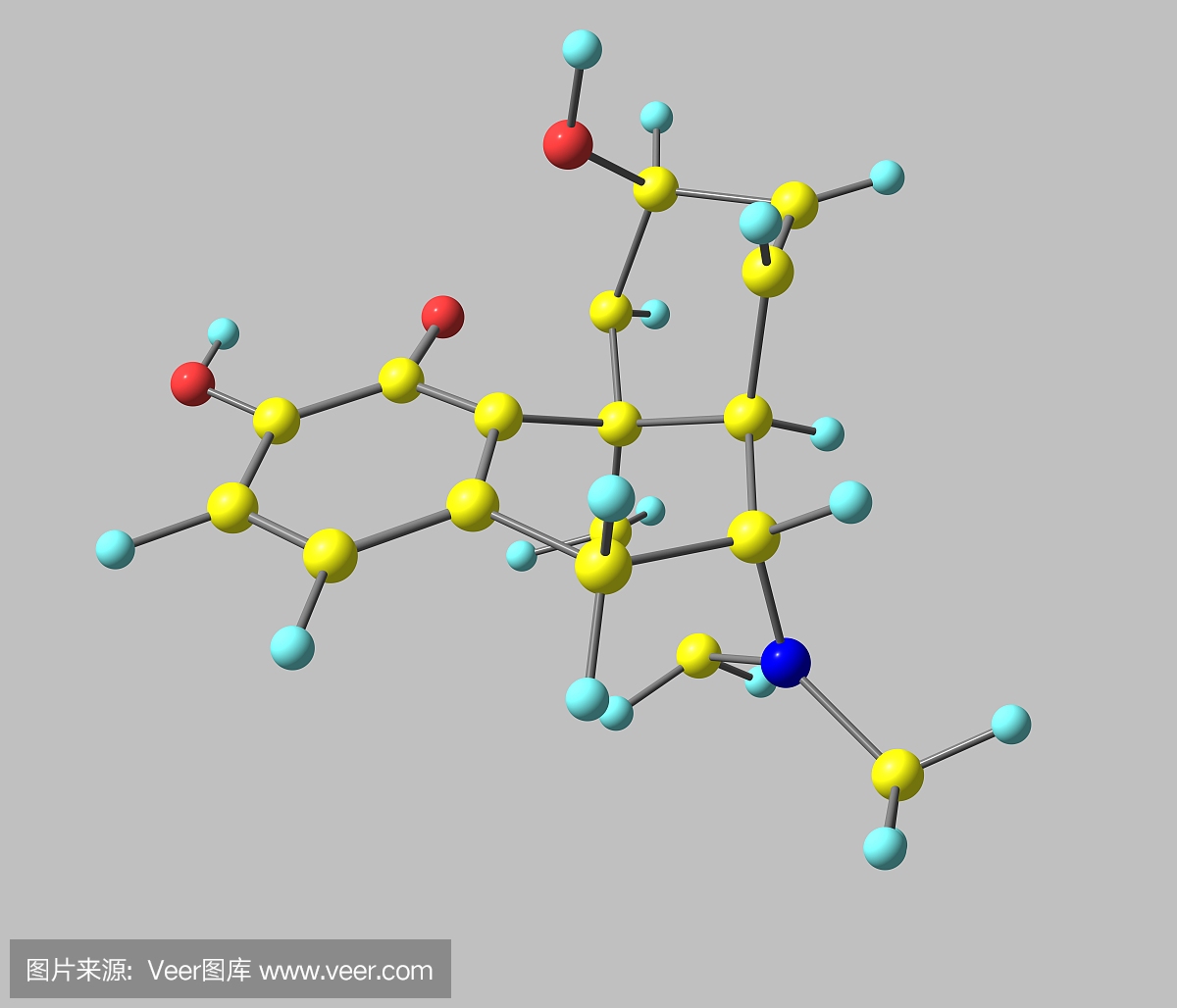 在灰色分离的吗啡分子