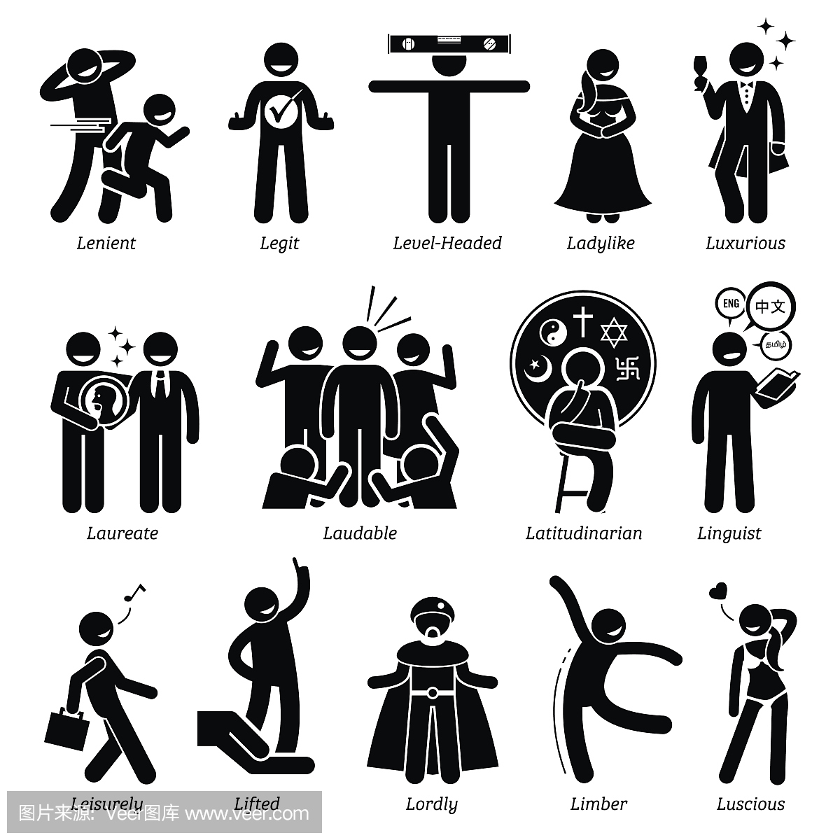 积极的个性特征坚持图人物图标。