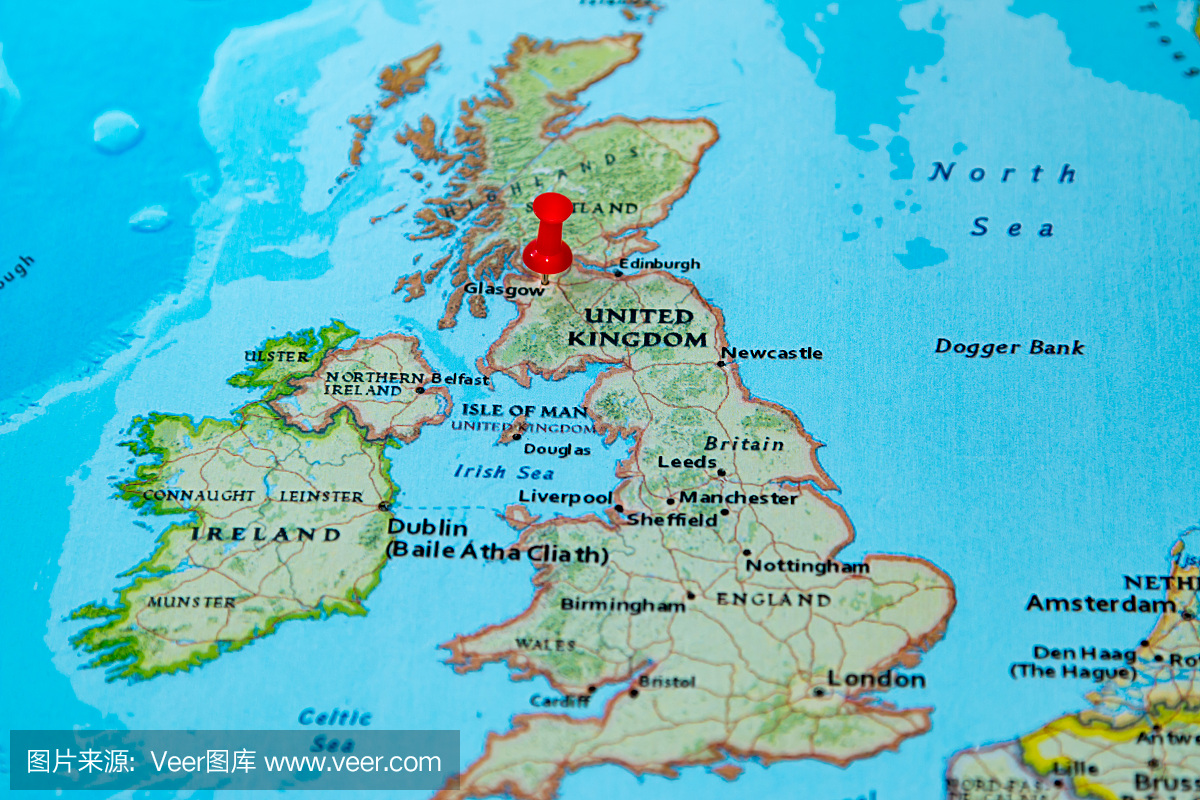 格拉斯哥,苏格兰固定在欧洲地图上