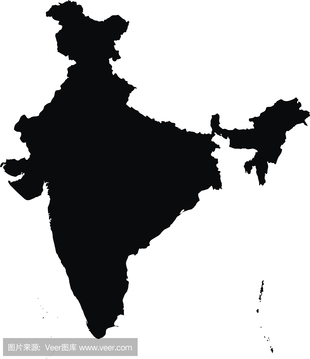 印度地图在白色背景矢量图