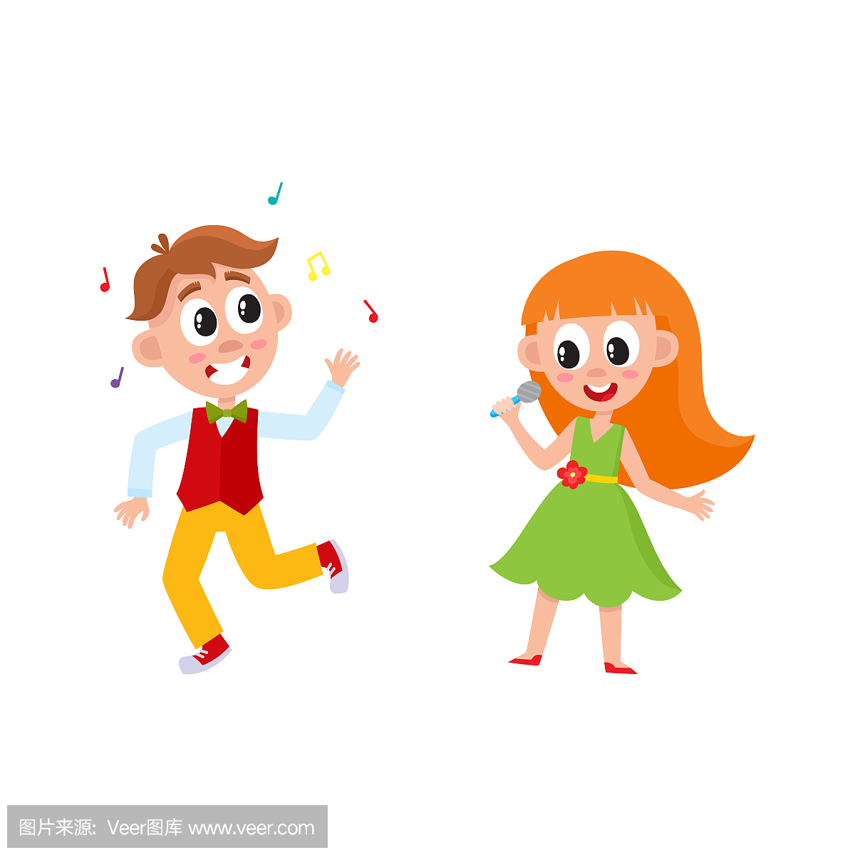 鼻子平女生男孩唱歌和跳舞矢量的好看女孩图片