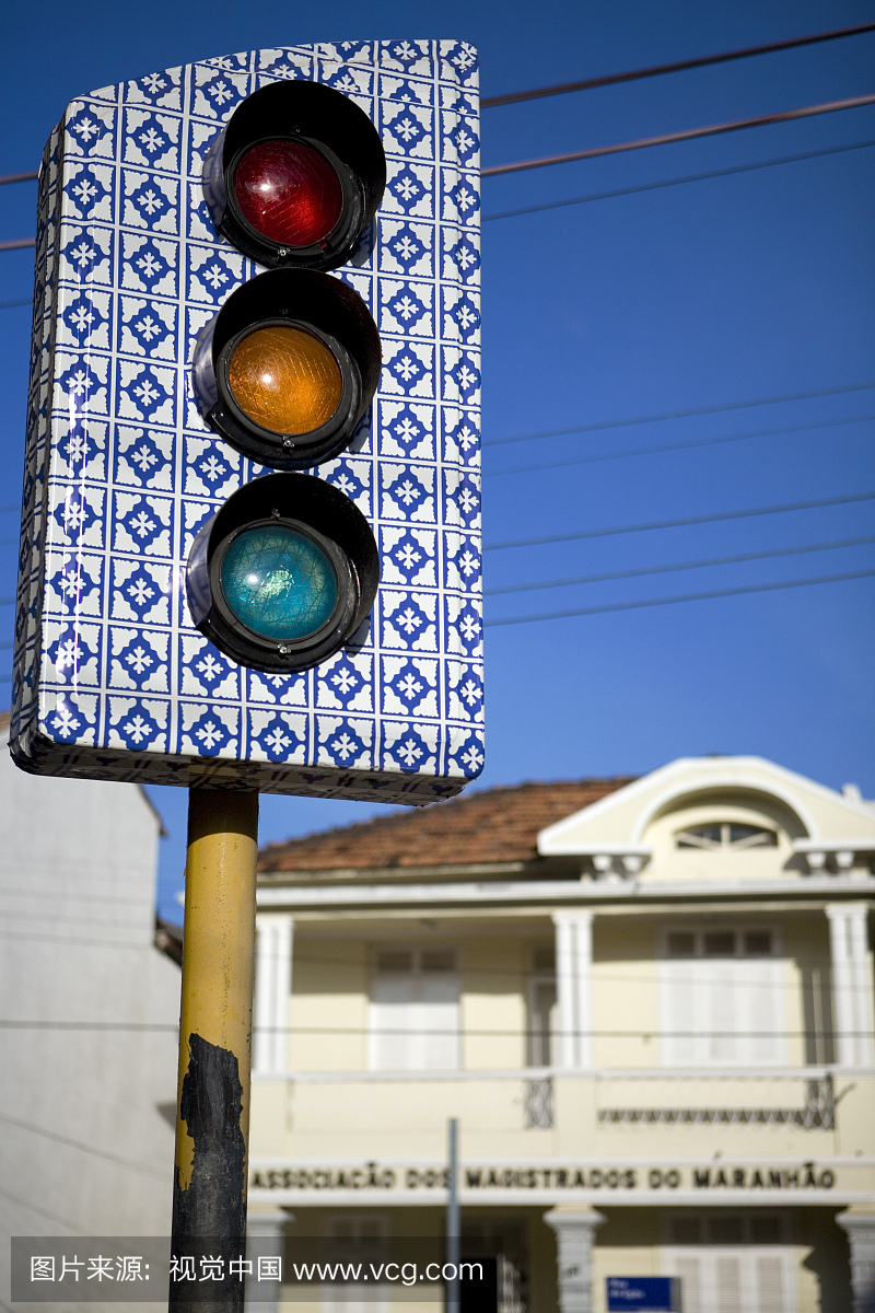葡萄牙瓷砖交通灯。