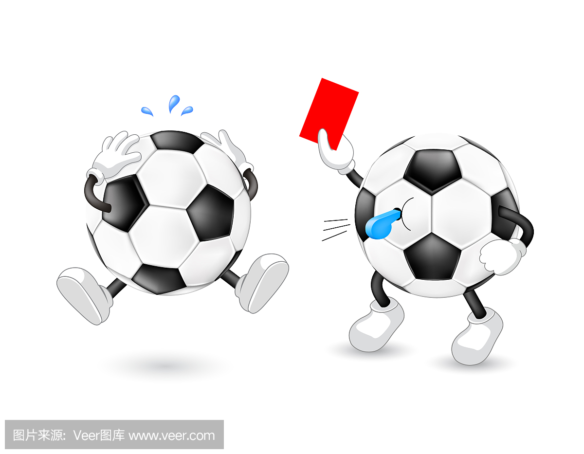 给红卡的卡通足球裁判。