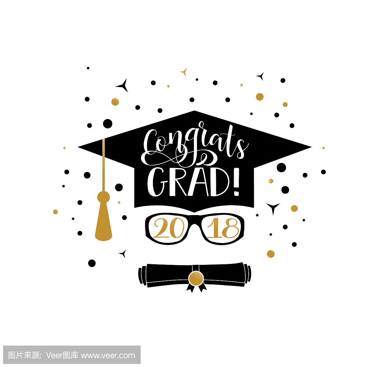 恭喜毕业2018年刻字。祝贺研究生横幅。毕业