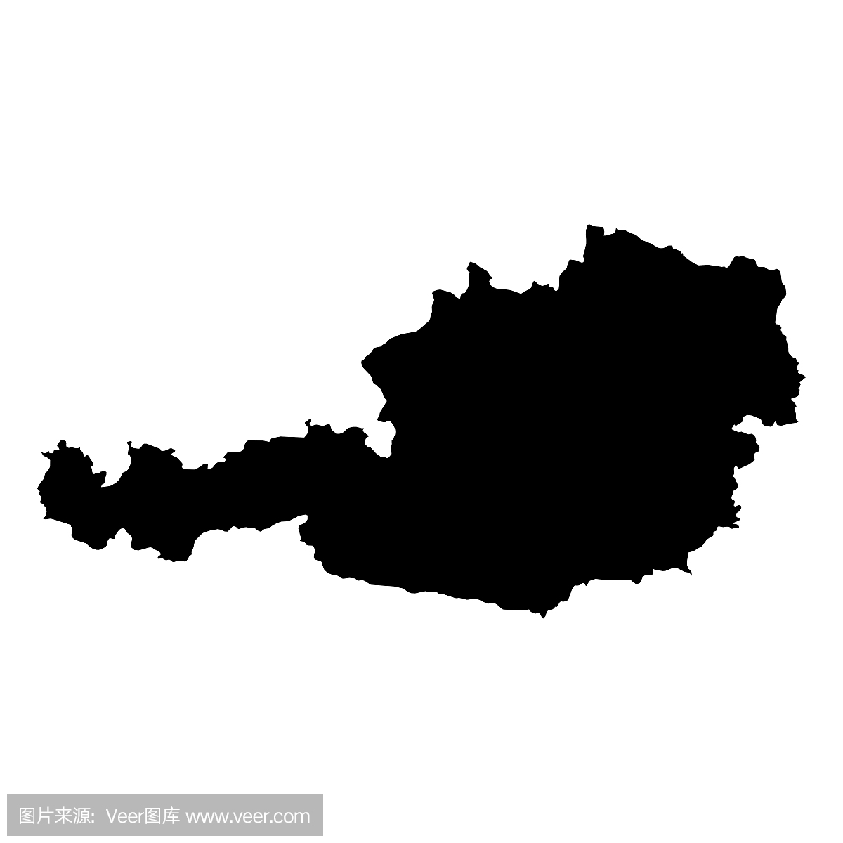 奥地利黑色剪影地图轮廓孤立在白色3D插图