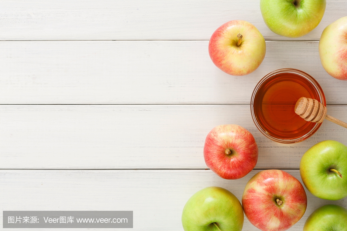 与苹果和蜂蜜的季节性收获背景