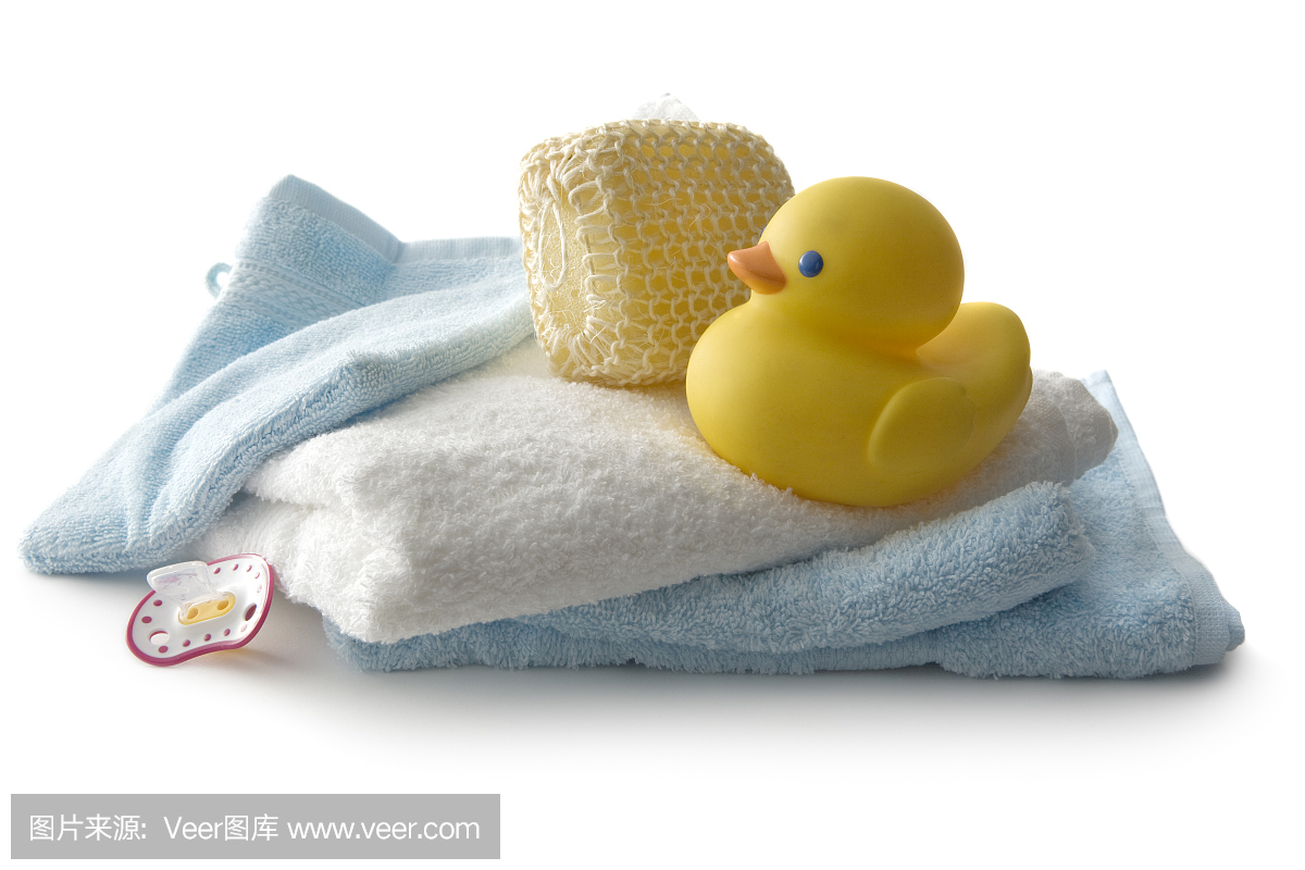 浴:毛巾,橡皮鸭,海绵和安抚奶嘴