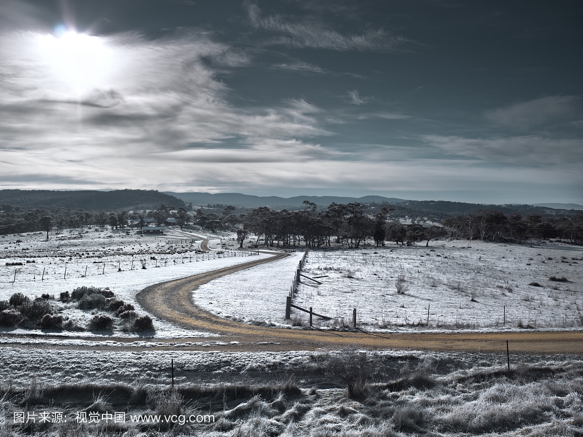 Alpine country field with snow