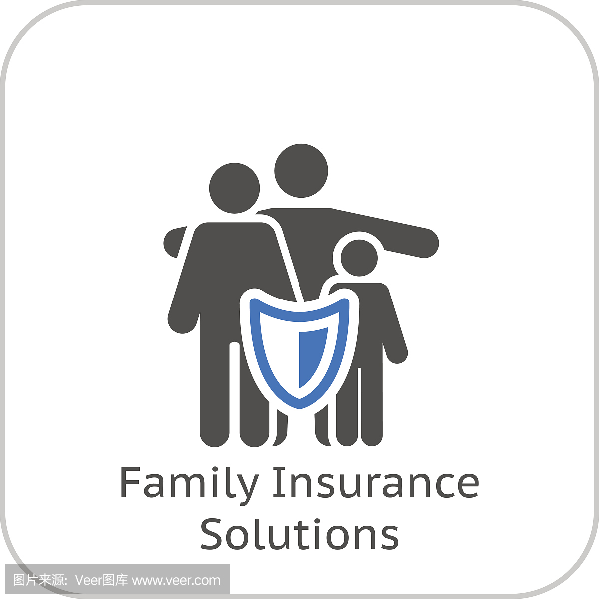 家庭保险解决方案和医疗服务图标。平面设计。