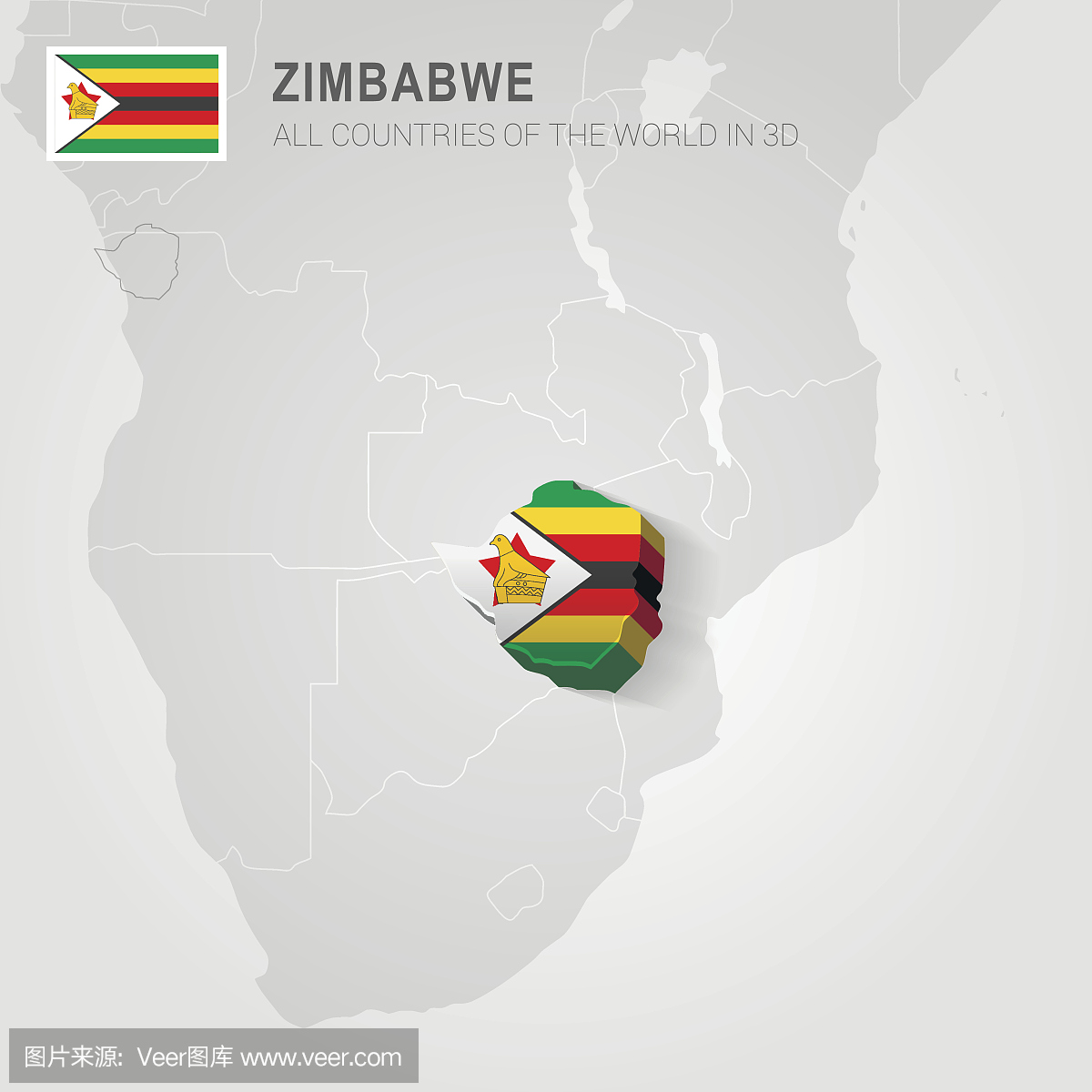 津巴布韦画在灰色地图上